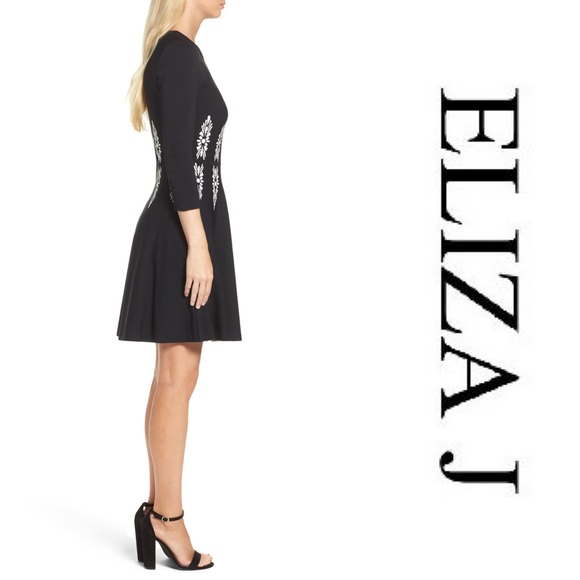 Eliza J Three-Quarter Sleeve Fit & Flare Dress - Picture 4 of 5